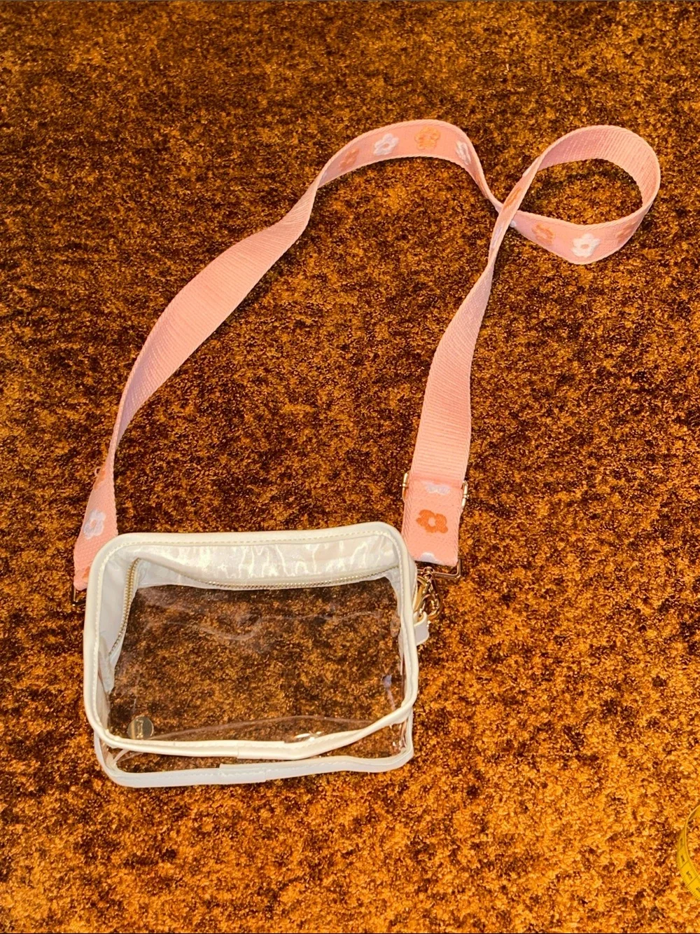 Clear Crossbody Bag with Pink Floral Strap